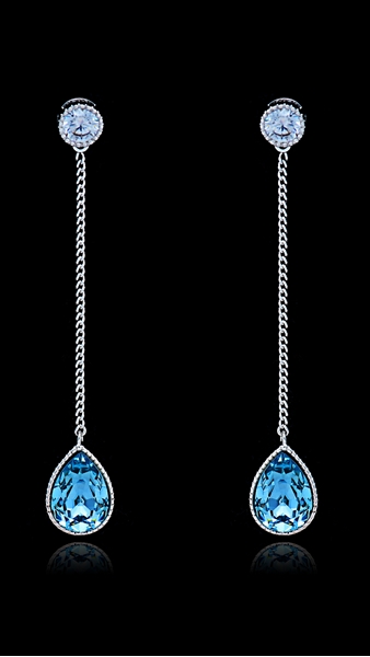 Picture of The Biggest Stock For  Sea Blue Platinum Plated Drop & Dangle