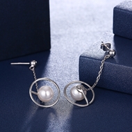 Picture of  925 Sterling Silver Artificial Pearl Dangle Earrings 3LK054365E