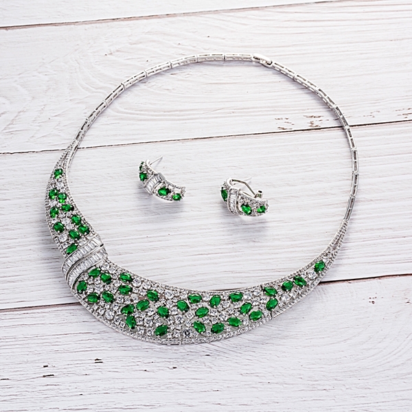 Picture of Featured Green Big Necklace and Earring Set with Full Guarantee