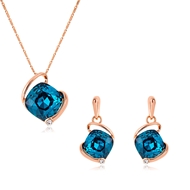 Picture of Good Artificial Crystal Rose Gold Plated Necklace and Earring Set