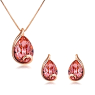 Picture of Great Value Rose Gold Plated Artificial Crystal Necklace and Earring Set in Exclusive Design