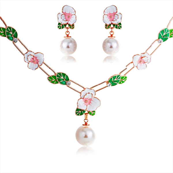 Picture of Fashion Artificial Pearl Colorful Necklace and Earring Set