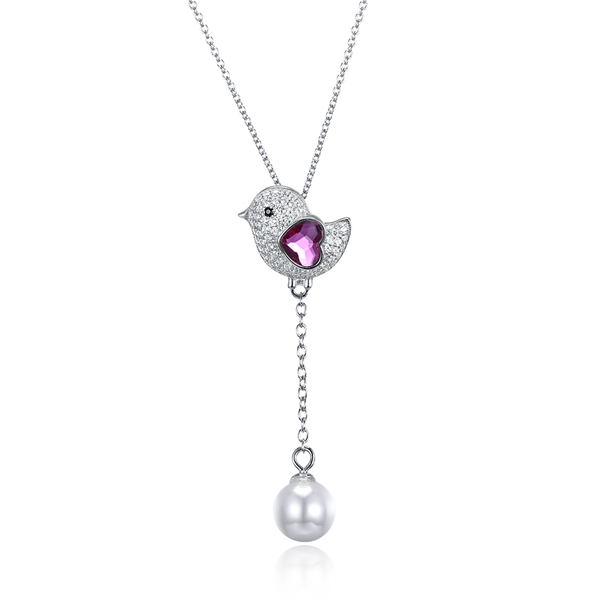 Picture of Hot Selling Platinum Plated Swarovski Element Pendant Necklace from Top Designer