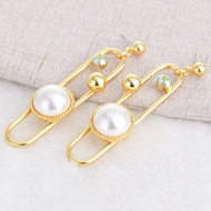 Picture of Good Artificial Pearl Gold Plated Dangle Earrings