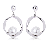 Picture of Trendy Gold Plated Artificial Pearl Dangle Earrings with No-Risk Refund