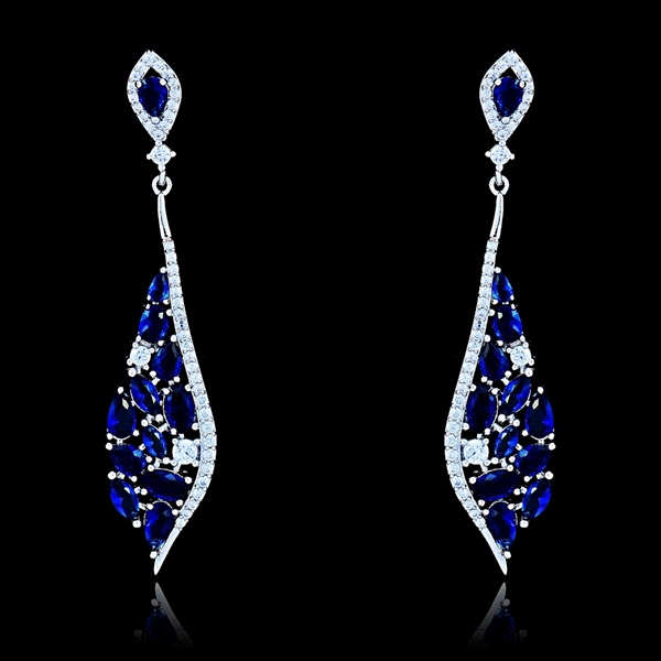 Picture of Trendy Design Dark Blue Cubic Zirconia Drop & Dangle