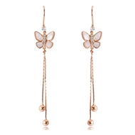 Picture of Copper or Brass Rose Gold Plated Dangle Earrings in Flattering Style