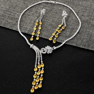 Show details for Hypoallergenic Platinum Plated Yellow Necklace and Earring Set with Easy Return Show details for Hypoallergenic Platinum Plated Yellow Necklace and Earring Set with Easy Return