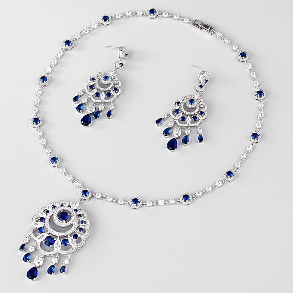 Picture of Hot Selling Blue Platinum Plated 2 Piece Jewelry Set from Top Designer