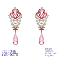 Picture of Distinctive Pink Cubic Zirconia Dangle Earrings with Low MOQ