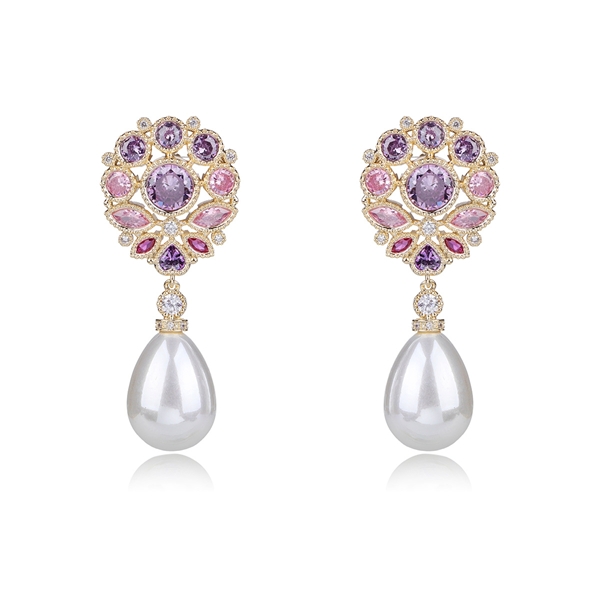 Picture of Popular Cubic Zirconia Pink Dangle Earrings