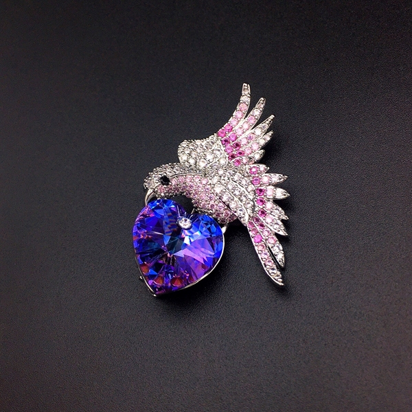 Picture of Nickel Free Platinum Plated Purple Brooche in Flattering Style