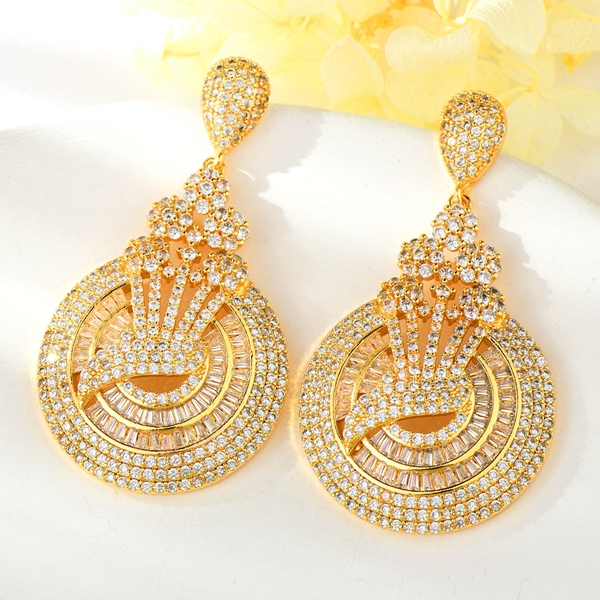 Picture of Hypoallergenic Gold Plated Cubic Zirconia Dangle Earrings with Easy Return