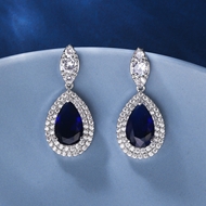 Picture of Nickel Free Platinum Plated Blue Dangle Earrings with Easy Return