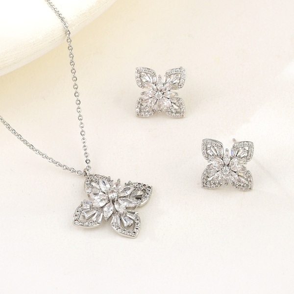 Picture of Good Cubic Zirconia Flowers & Plants 2 Piece Jewelry Set